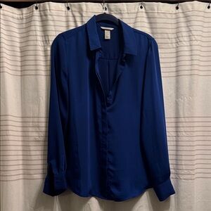 Royal Blue women’s blouse with gold buttons